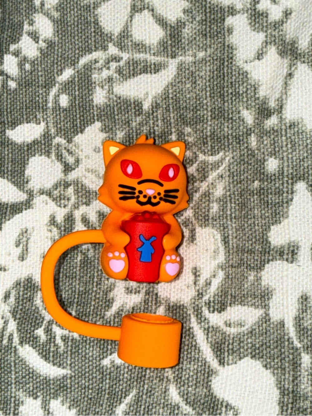 New Dutch Bros Orange Cat Straw Topper